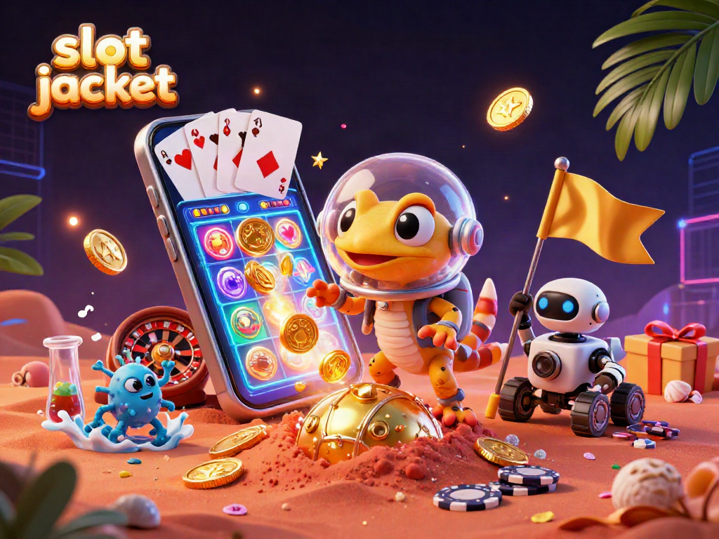 Spin winning reels in the thrilling slot jackpot scene, featuring a Martian gecko and colorful casino elements.