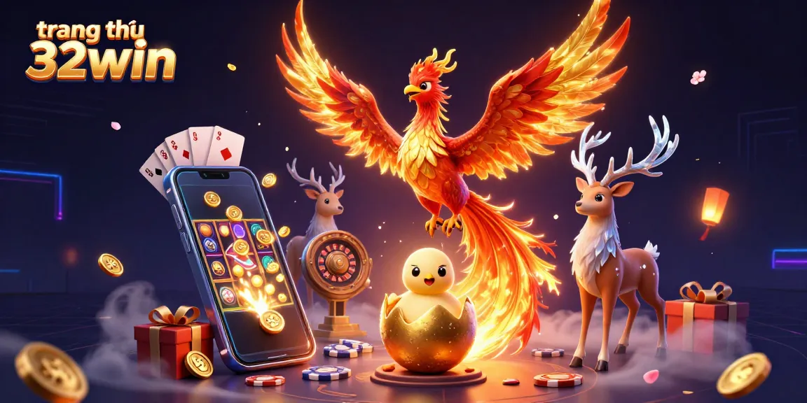 Engage in thrilling action at trang chủ 32win with vibrant games and characters in this captivating illustration.